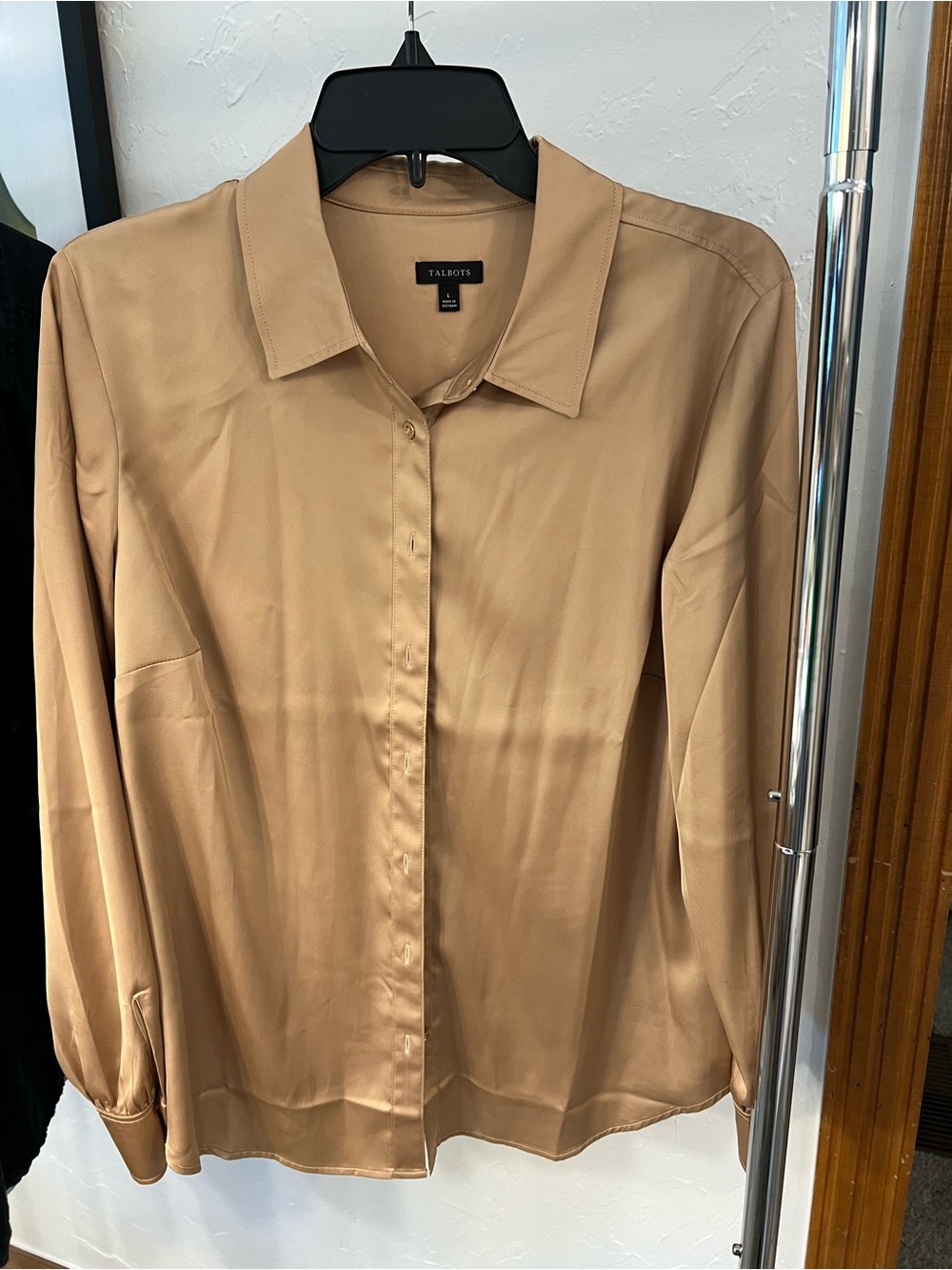 Talbots Satin Button-Front Shirt in Camel Brown